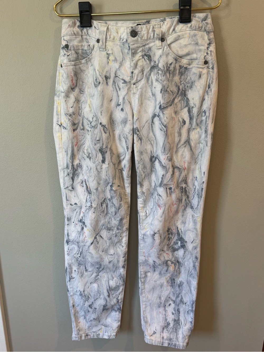 Miracle Body Jeans Women's High Rise Straight Leg White Tye Dye Size 6